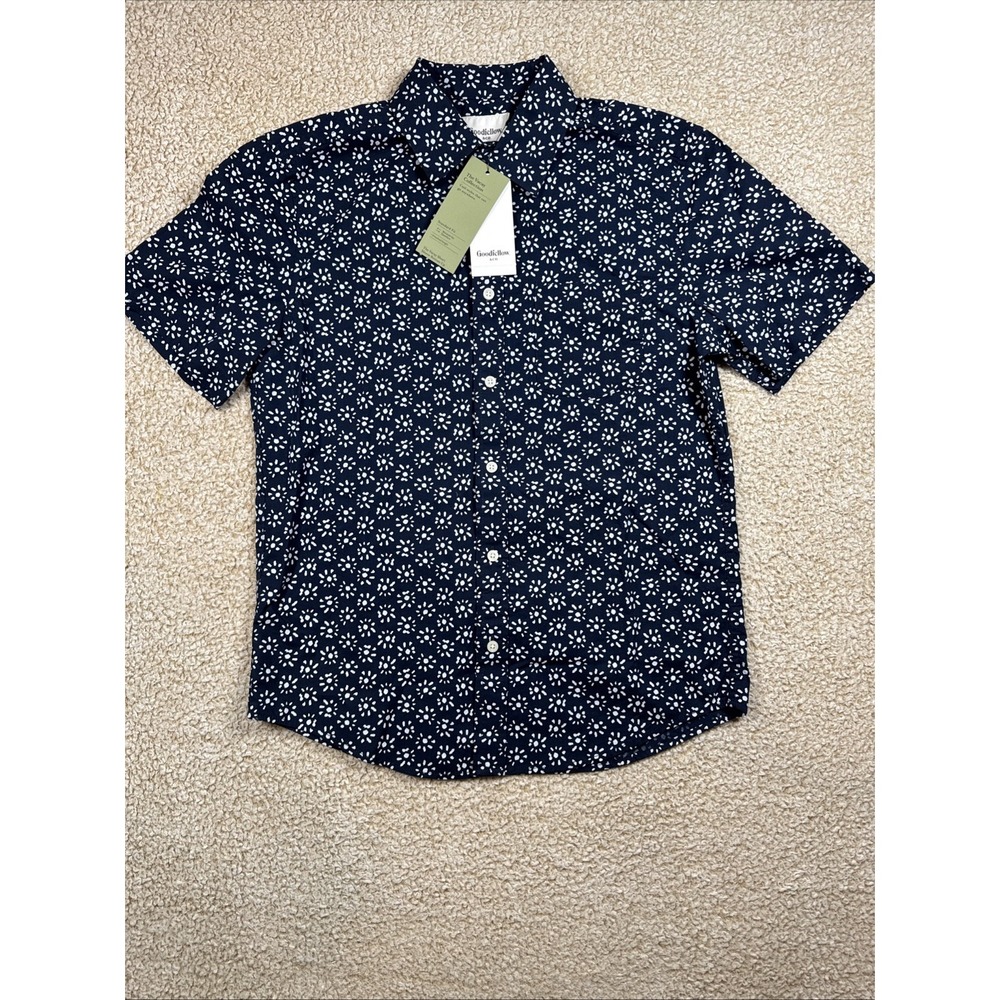NWT Goodfellow & Co Men's S Dark Blue AOP Short Sleeve Button-Up Shirt